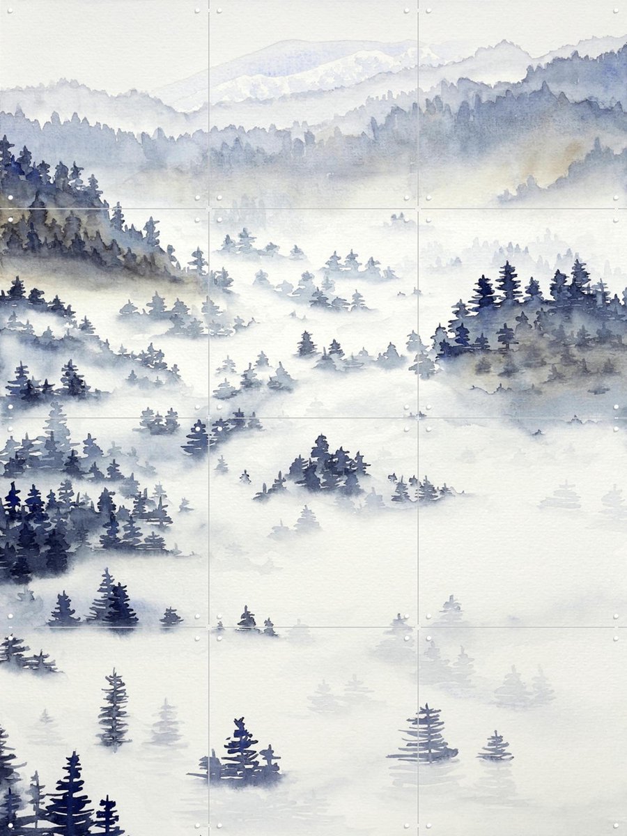 IXXI Foggy Landscape, Natalie Bruns - 60 x 80 cm - Gratis ophangtool - Grote wanddecoratie en posters - Minimalisme, Impressionisme, Naturalisme