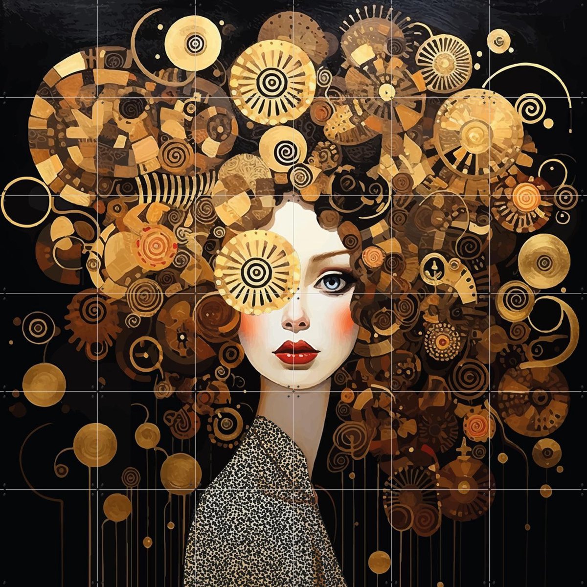 IXXI Golden Mood, Mirjam Duizendstra - 120 x 120 cm - Gratis ophangtool - Grote wanddecoratie en posters - Illustraties, Art Nouveau, Gemengde