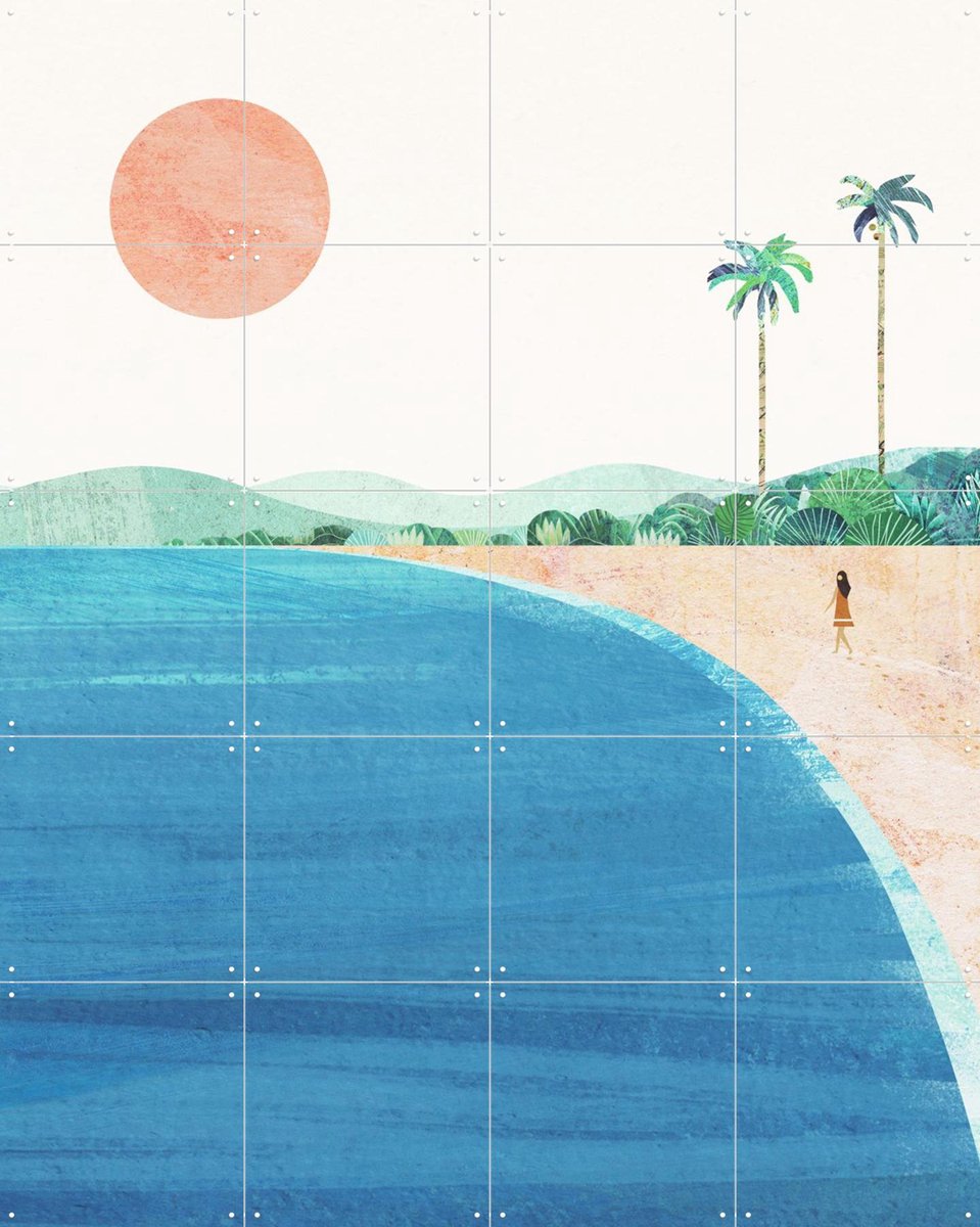 IXXI Two Palm Beach, Henry Rivers - 80 x 100 cm - Gratis ophangtool - Grote wanddecoratie en posters - Aquarel, Minimalisme, Speels, Illustraties