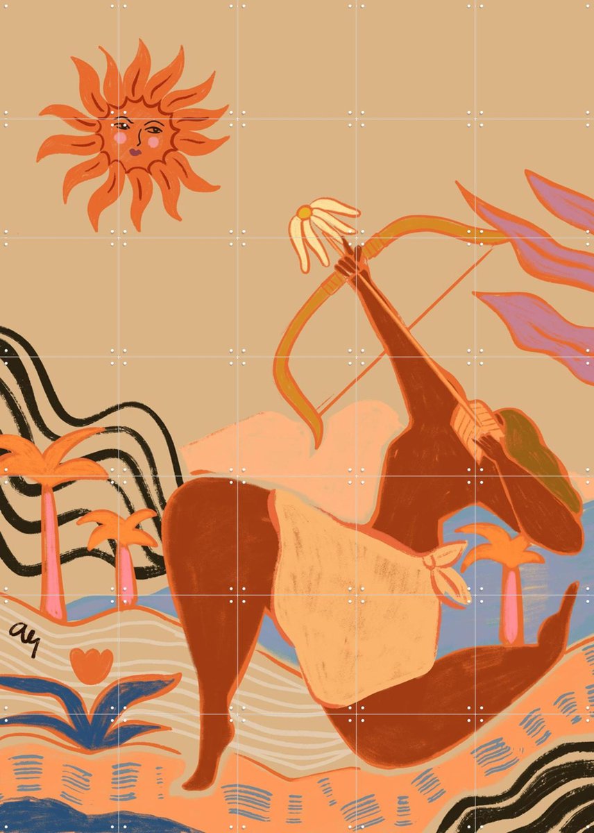 IXXI Bow And Arrow, Arty Guava - 100 x 140 cm - Gratis ophangtool - Grote wanddecoratie en posters - Digitale Kunst, Illustraties, Speels, Kleurrijk