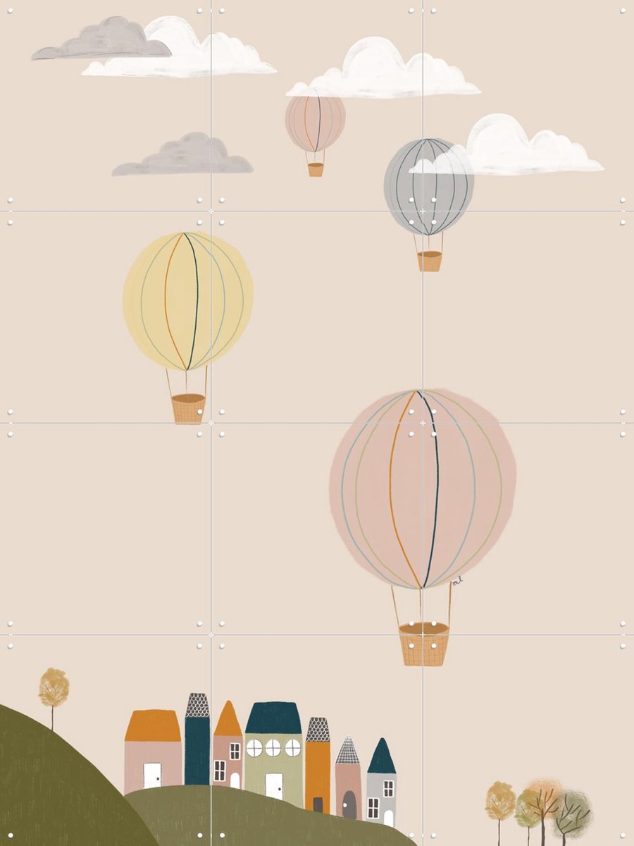 IXXI Hot Air Balloons, Menina Lisboa & Various - 60 x 80 cm - Gratis ophangtool - Grote wanddecoratie en posters - Speels, Illustraties, Fantasierijk