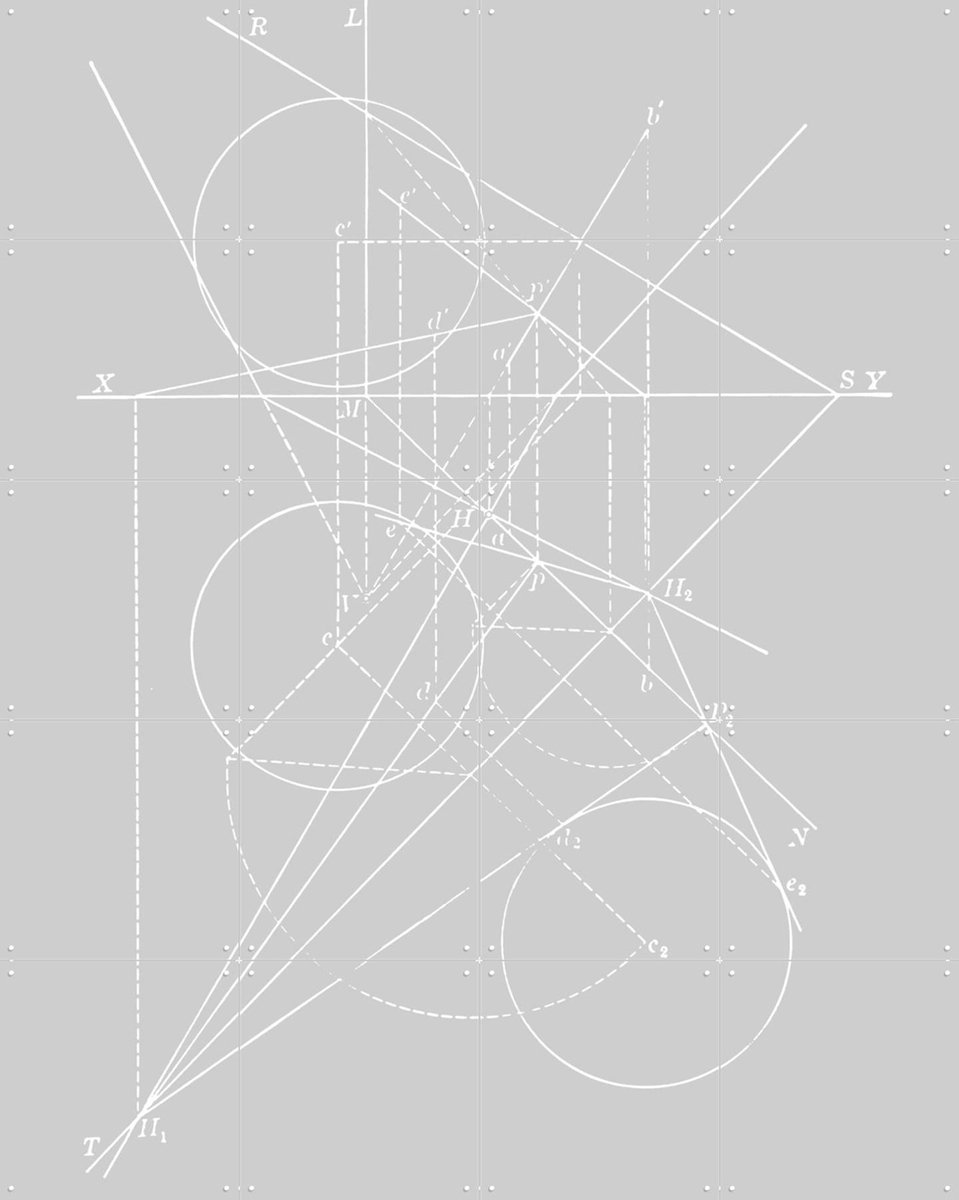 IXXI Compases Grey, Aster Edition - 80 x 100 cm - Gratis ophangtool - Grote wanddecoratie en posters - Grafisch Ontwerp, Technische Tekening, Line