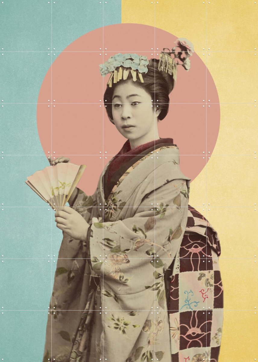 IXXI Young Woman with Fan, Marja van den Hurk - 100 x 140 cm - Gratis ophangtool - Grote wanddecoratie en posters - Ukiyo-e, Fotografie, Vintage