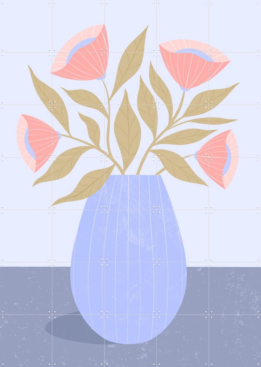 IXXI Peach Flowers in Blue Vase, Melissa Donne & Various - 100 x 140 cm - Gratis ophangtool - Grote wanddecoratie en posters - Illustraties, Grafisch