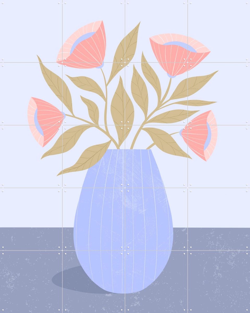IXXI Peach Flowers in Blue Vase, Melissa Donne & Various - 80 x 100 cm - Gratis ophangtool - Grote wanddecoratie en posters - Illustraties, Grafisch