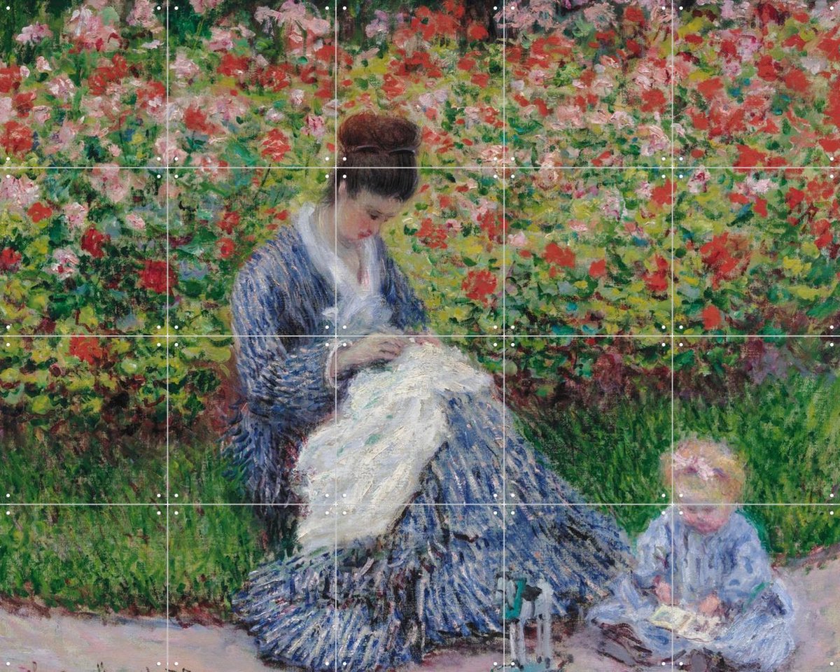 IXXI Camille Monet and a Child in the Artist's Garden in Argenteuil, Claude Monet & Museum of Fine Arts Boston - 100 x 80 cm - Gratis ophangtool -