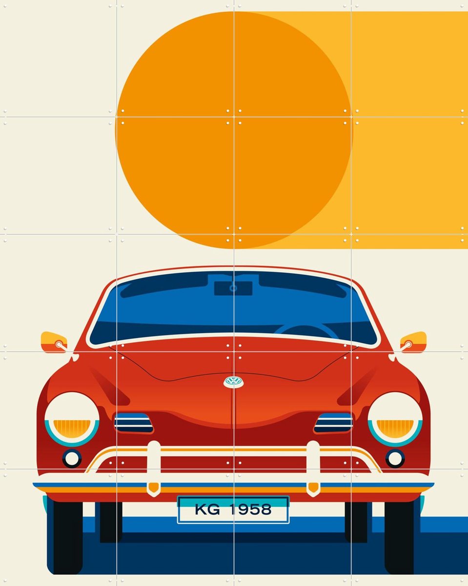 IXXI Red Vintage Sports Car Front, Bo Lundberg - 80 x 100 cm - Gratis ophangtool - Grote wanddecoratie en posters - Illustraties, Vintage, Kleurrijk