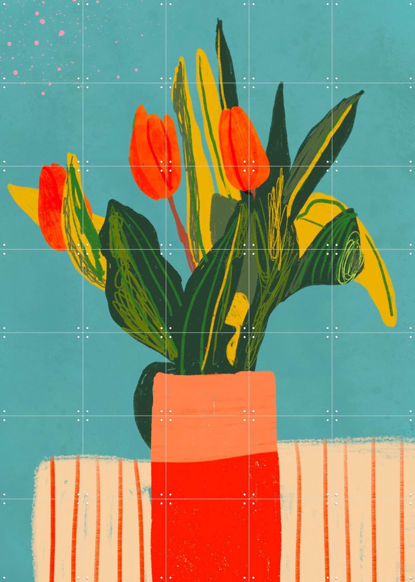IXXI Red tulips, Gigi Rosado - 100 x 140 cm - Gratis ophangtool - Grote wanddecoratie en posters - Illustraties, Modern, Grafisch Ontwerp, Kleurrijk