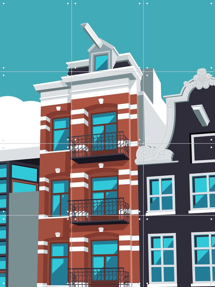 IXXI Elandsgracht, Remko Heemskerk & Kunst in Kaart - 60 x 80 cm - Gratis ophangtool - Grote wanddecoratie en posters - Grafisch Ontwerp, Kleurrijk