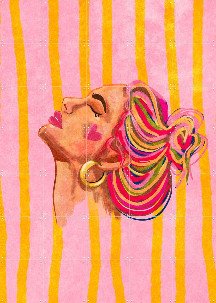 IXXI Woman Dreaming, Raissa Oltmanns - 100 x 140 cm - Gratis ophangtool - Grote wanddecoratie en posters - Illustraties, Speels, Kleurrijk, Pop art