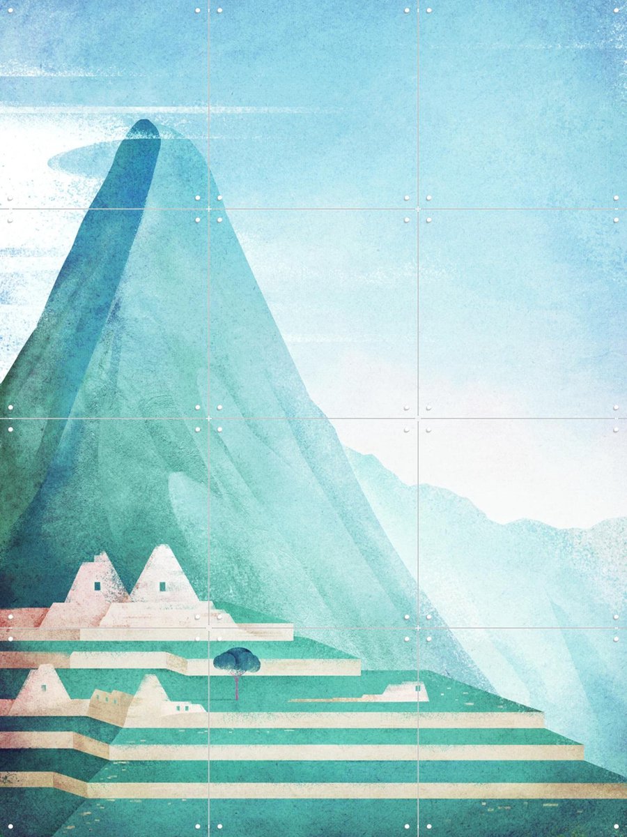 IXXI Machu Picchu, Henry Rivers - 60 x 80 cm - Gratis ophangtool - Grote wanddecoratie en posters - Aquarel, Kleurrijk, Geometrische Kunst