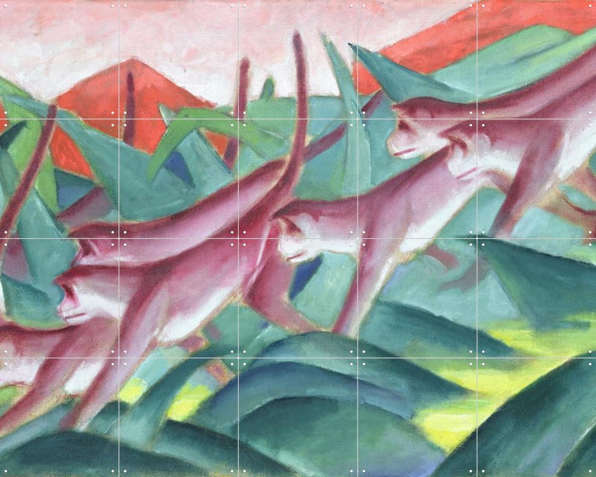 IXXI Monkey Frieze 1911, Franz Marc & Bridgeman Images - 100 x 80 cm - Gratis ophangtool - Grote wanddecoratie en posters - Klassiek, Kleurrijk