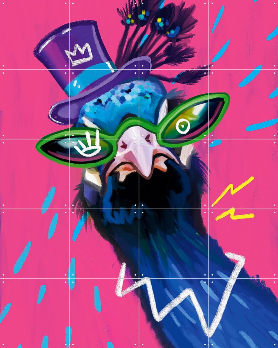 IXXI Party Peacock, Pop-art by Tadej - 80 x 100 cm - Gratis ophangtool - Grote wanddecoratie en posters - Illustraties, Kleurrijk, Pop art, Digitale