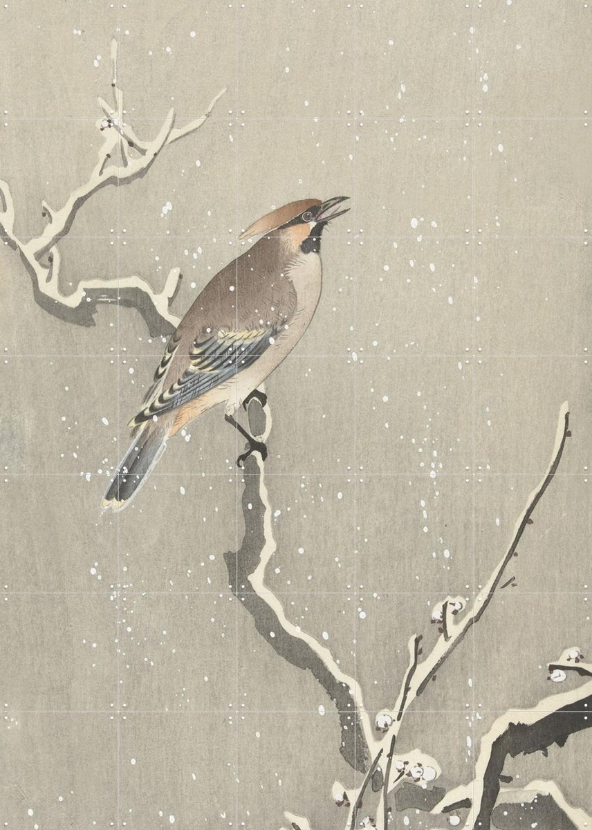 IXXI Bird on a snowy branch, Ohara Koson & Rijksmuseum - 100 x 140 cm - Gratis ophangtool - Grote wanddecoratie en posters - Ukiyo-e, Klassiek