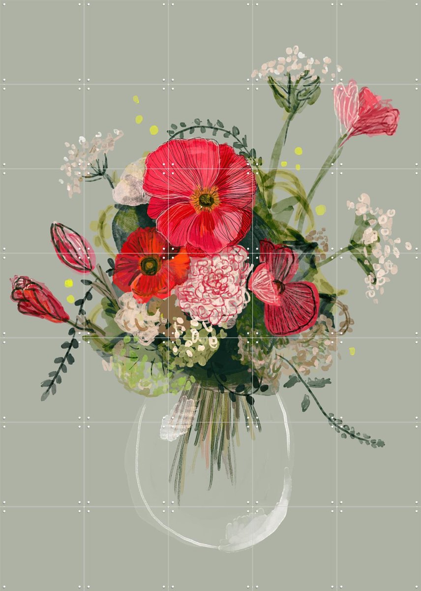 IXXI Flower Vase, Esther Sepers - 100 x 140 cm - Gratis ophangtool - Grote wanddecoratie en posters - Digitale Kunst, Illustraties, Kleurrijk