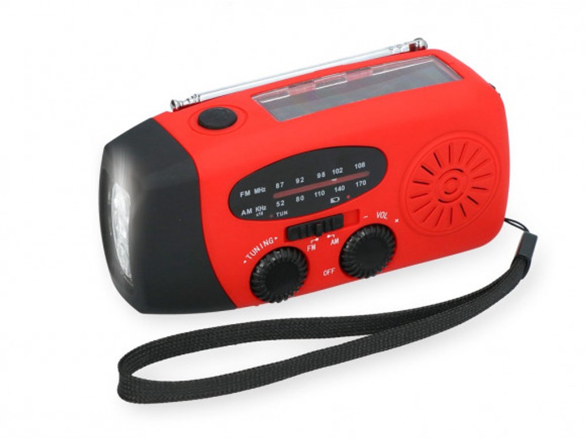 Carpoint draagbare Noodradio - Radio met AM (520 - 1600 KHz) & FM (87 - 108 MHz) - LED zaklamp - Powerbank - 3 oplaad mogelijkheden - Zonne-energie - USB-C kabel - Handmatig met handslinger - SOS Alarm