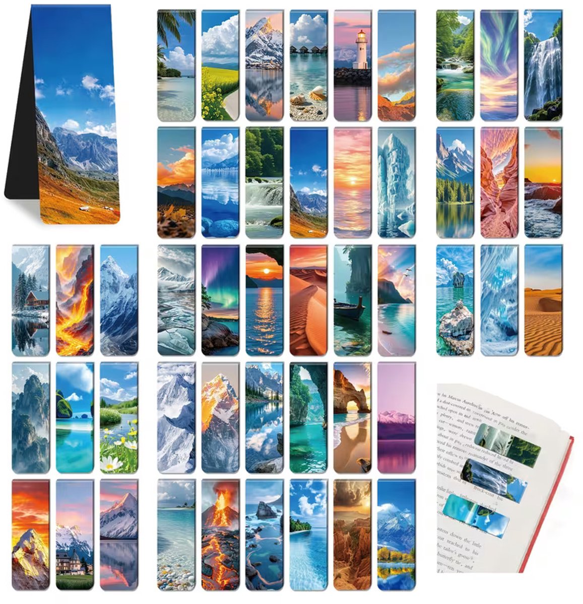 96 Stuks Magnetische Bladwijzers Landschap – Natuur & Uitzicht Designs – Sterke Boekenleggers met Magneet – Pagina Markers voor Lezen, Ontspanning & Cadeau