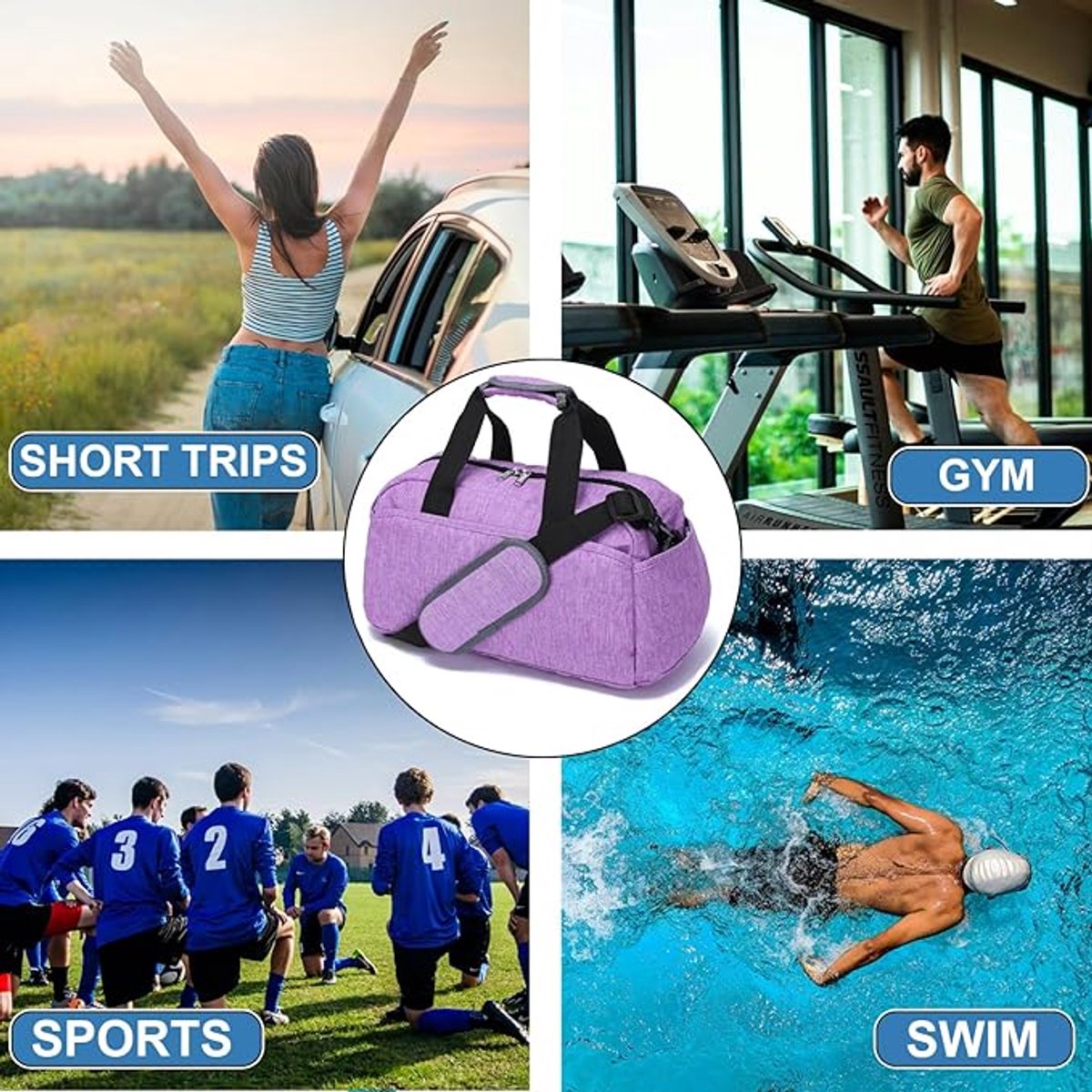 Kleine sporttas voor heren en dames, mini-reistas voor reizen en sport, lichtgewicht handbagagetas, 35,5 cm thumbnail 5