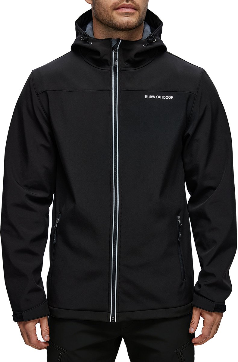BUBW® Windjack Softshell Outdoorjas Heren Windjack Lichtgewicht Waterdicht Ademend met Capuchon Outdoorjas Zwart
