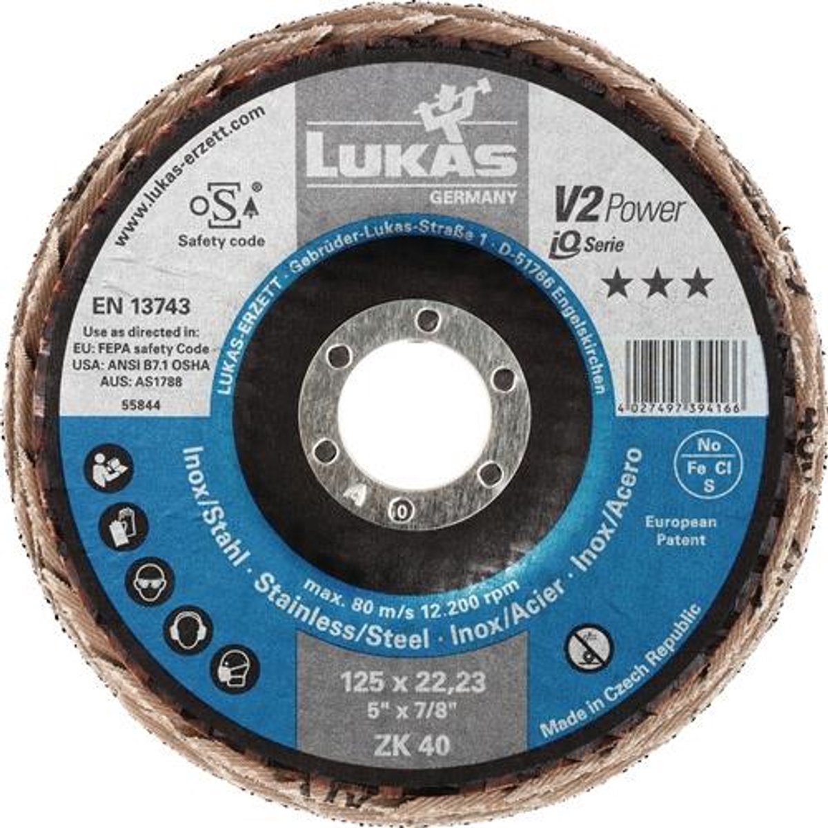 LUKAS lamellenschijf V2 POWER ZK Ø 125 mm K 40 plat staal zirkoni...