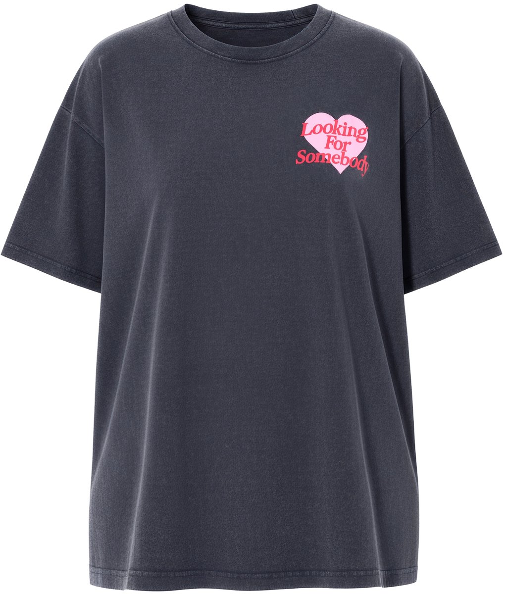 Studio Untold - Dames - T-shirt acid washed - Antraciet melange - Maat 46+