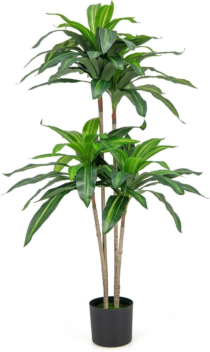 KOMFOTTEU Kunstplant in pot, 140 cm hoog, decoratieve kunstplant van 92 vellen met pot gevuld met cement, kunstboom in realistisch uiterlijk met 4 takken, voor woonkamer, kantoor, veranda