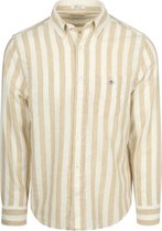 Chemise Gant Cotton Linen Raie Beige - Taille 3XL - Homme - Chemises Casual