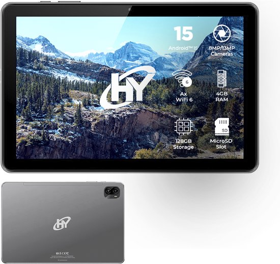 Hyundai Tablet HYTab Plus 10.1 Inches - Tablet Android 13 - Inclusief Stylus Pen, Oordopjes en Screenprotector - Octa Core A523 - HD IPS 1280x800 - 4GB RAM - 128GB Opslag - 13MP + 8MP Camera - WiFi - 6000mAh - Space Grijs