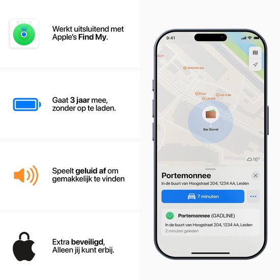 Gadline SlimTag GPS Tracker – Waterdichte slimme tracker – Creditcardformaat – Draadloos en compact – Eenvoudig te installeren – Voor portemonnee, tas en sleutels