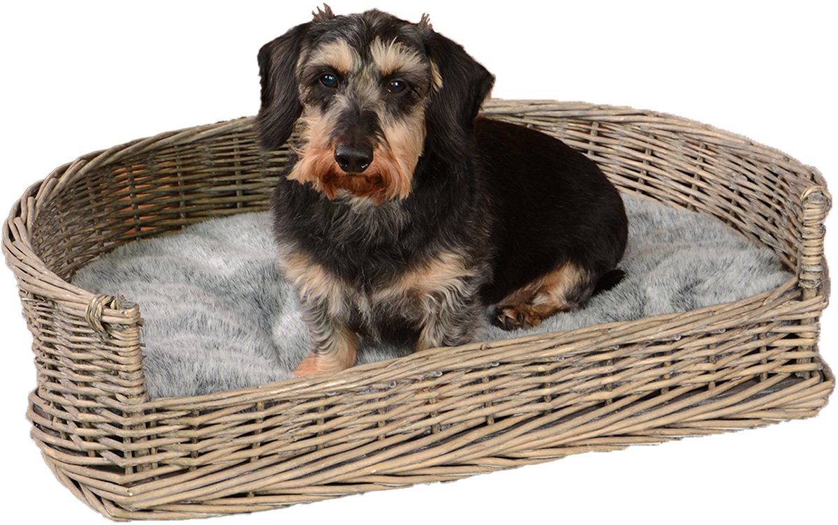 UNUS® Hondenmand Slaapplaats voor honden van wilg grijs met kussen 74 cm