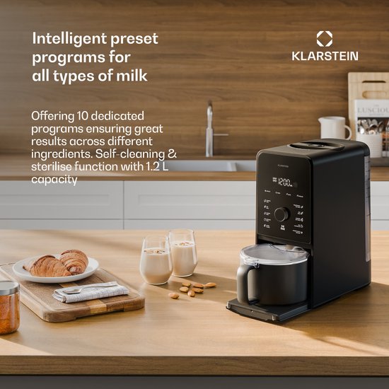 Klarstein Marcia Touch notenmelkmaker, 1200 W plantaardige melkmaker, 12 programma's, zelfreinigend, LCD-touchdisplay, 1,2 l roestvrijstalen kan, amandel-, haver- en sojamelkmaker van Merkloos — afbeelding 5