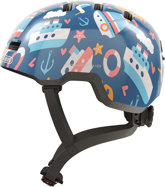ABUS kinderhelm Skurb Kid - robuuste fietshelm in skaterlook met ruimte voor een vlecht en diverse designs - voor meisjes en jongens - blauw met zeemotieven, maat S