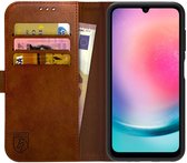 Rosso Element Book Case Étui portefeuille adapté pour Samsung Galaxy A25 | Porte-monnaie | 3 passes | Fermeture magnétique | Fonction de support | Marron