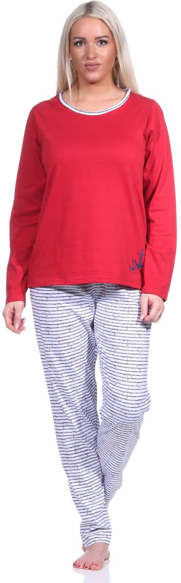 Normann Damespyjama, lange pyjama in gestreepte look - MARITIM - 123 201 10 151 rot