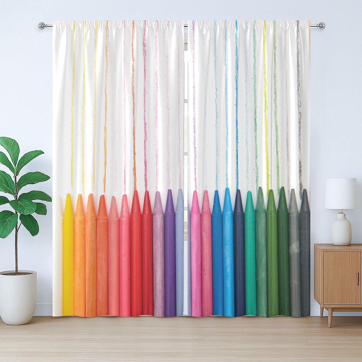 ABAKUHAUS Rustiek Gordijn met Kleurpotloden, Verfknutsel Kleurenschaal, met Lusjes en Haken voor de Woonkamer, 280 x 175 cm, Multicolor