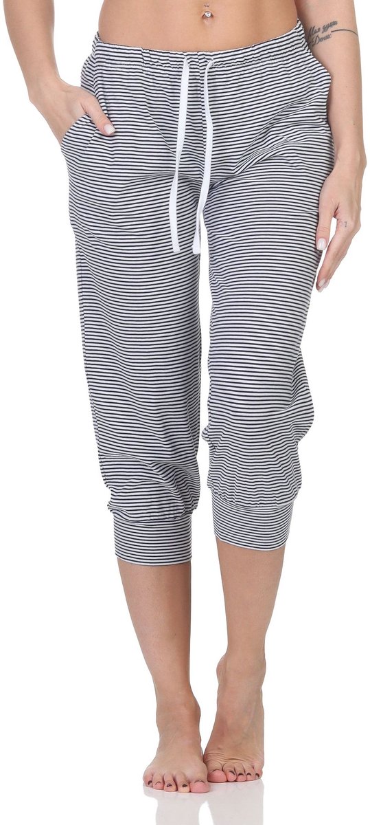 Normann Dames pyjama Capri broek 3/4 lengte - Mix & Match - perfect te combineren streifen_marine