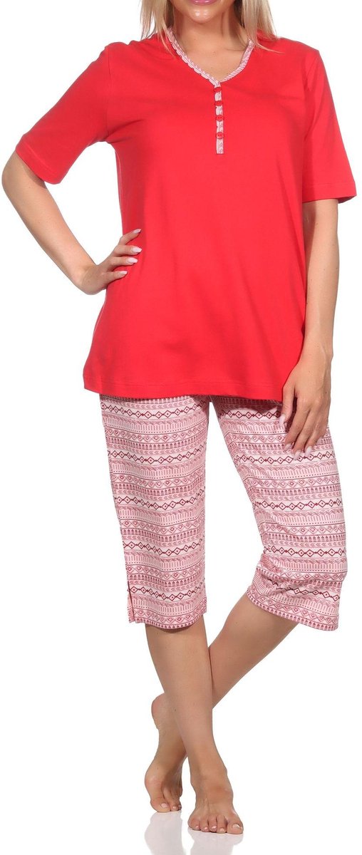 Normann dames capri pyjama met korte mouwen in Ethnolook - Ook in oversizes pink