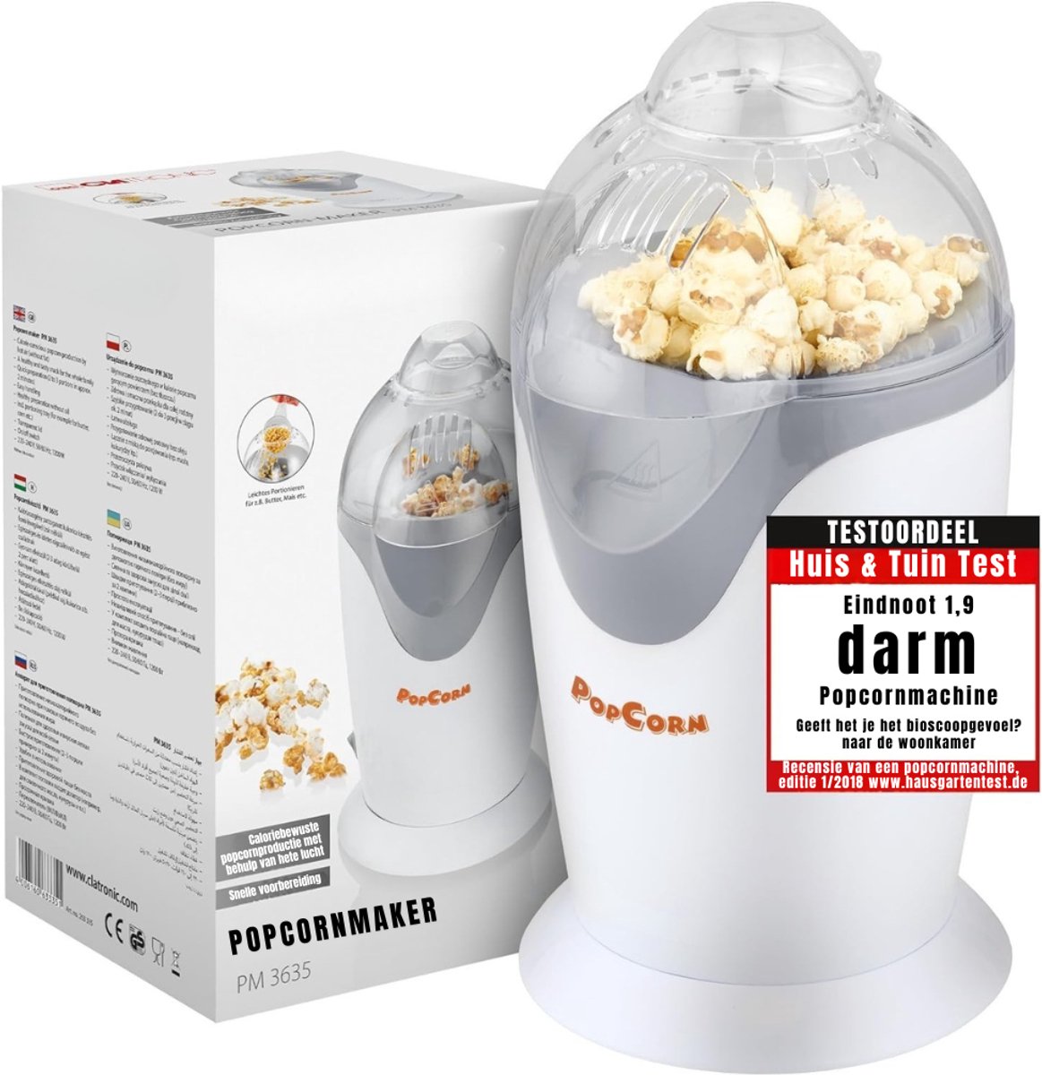 Quvo® Popcornmachine - Popcornmachine - Popcornmachine Princess - Wit/Grijs - 18 cm x 17 cm x 35 cm