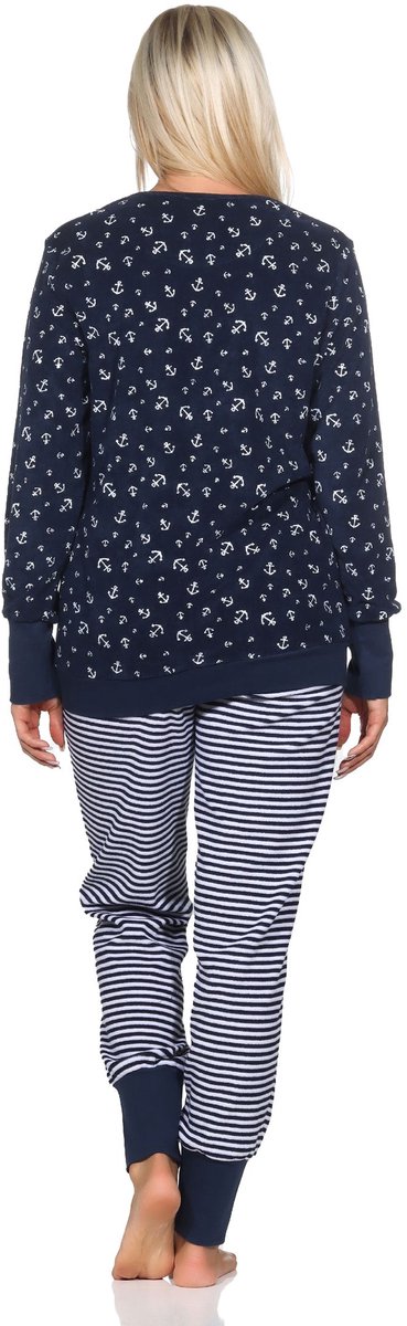 Normann damespyjama van lange badstof met manchetten in maritieme look - ook in oversize marine