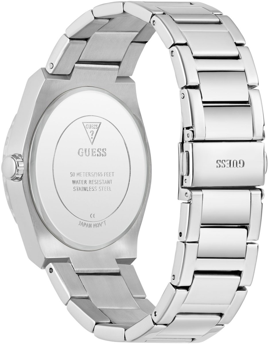 Guess Central Quartz Analoog Horloge Zilvertint En Blauw Behuizing: 100% Roestvrij Staal| Armband: Roestvrij Staal 42 mm U1394G1M, U1394G5M