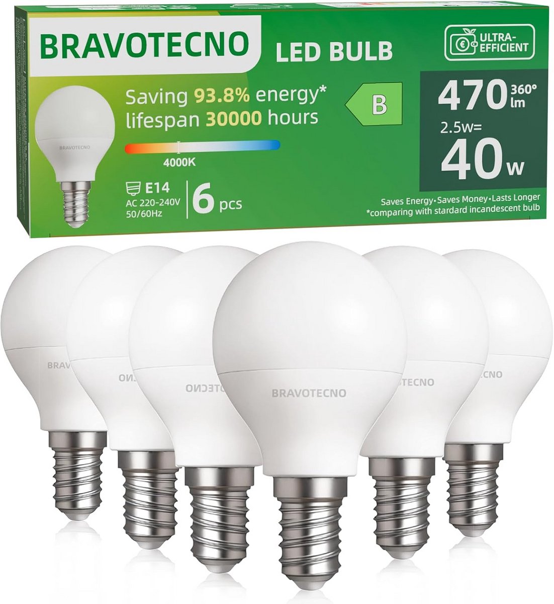 6x LED Lamp E14 Fitting 2.5W - Neutraal Wit (4000K) - 470LM - Vervangt 40W - Energieklasse B
