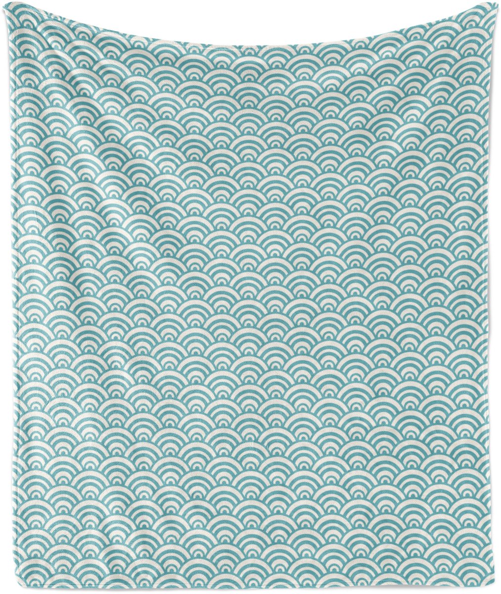 ABAKUHAUS Aqua Zachte Flanellen Fleece Deken, Gebogen Lijnen Bubbles Zee, Gezellige Pluche Plaid, 125 x 175 cm, Hemelsblauw Wit