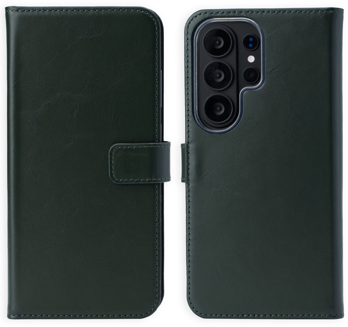 Selencia Hoesje - Geschikt voor Samsung Galaxy S26 Ultra - Echt Lederen Bookcase - Groen