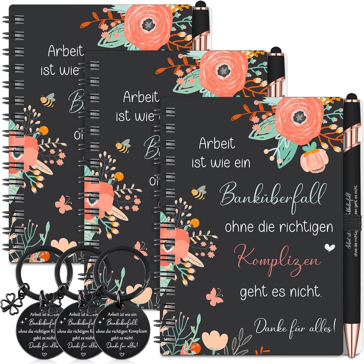 Bedankje voor Collega's Cadeauset: Notitieblok Sleutelhanger en Pen (3 Sets)