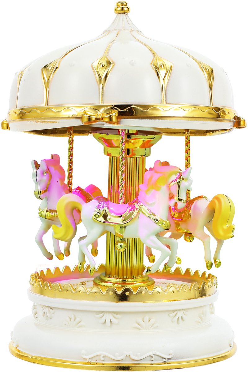 Carrousel Muziekdoos met Draaiend Houten Paard – Glitterend & Knipperend Licht – Romantische Slaapkamerdecoratie – Cadeau voor Haar (Beige)