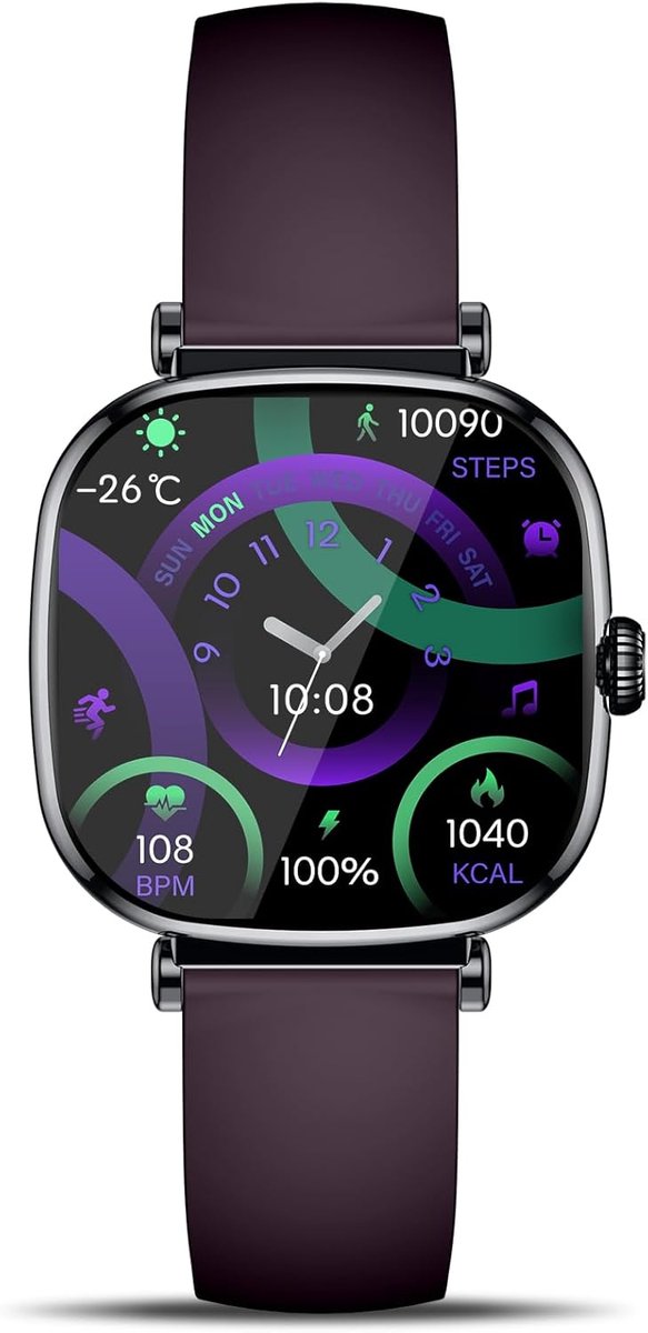 Eleganter Dames Smartwatch met Telefoonfunctie - Klein Vierkant, AMOLED Display & Fitness Tracker
