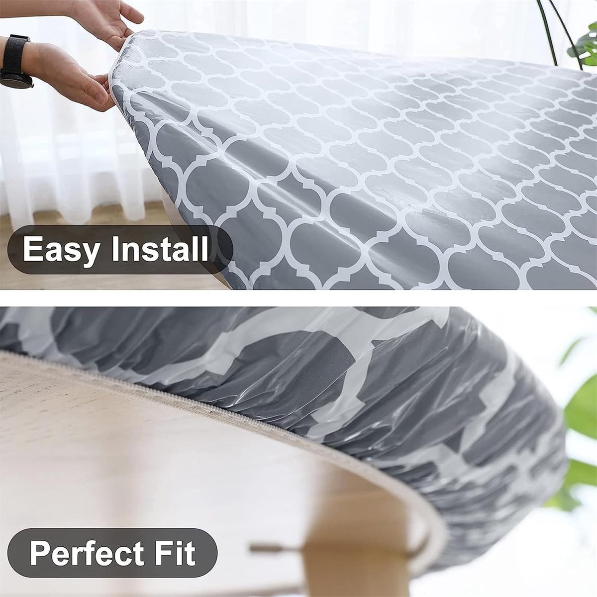 Elastisch Rond Tafelkleed met Houttextuur - Water- en Oliebestendig voor Binnen en Buiten