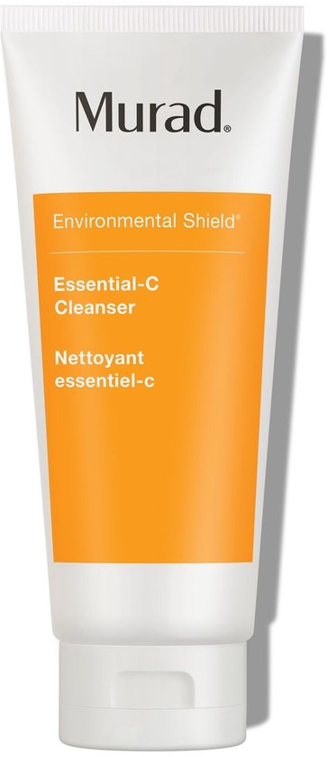 Murad Environmental Shield Essential-C Cleanser in een witte tube met oranje band.