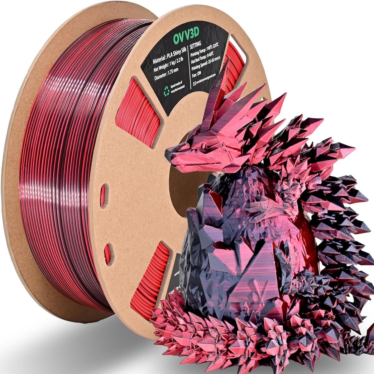 3D Printer Filament - PLA Zijde - Modelbouw Printen - Tweekleurig Effect - 1.75mm 1kg - Zwart Rood