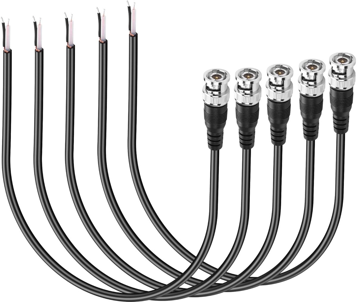 BNC naar Kale Draad Pigtail Kabel - 25cm Coaxiale Verlengkabel voor Beveiligingscamera & CCTV (5 Stuks)